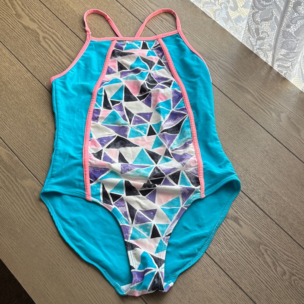Joe Boxer Teal and Pink Geometric Kids Swimsuit